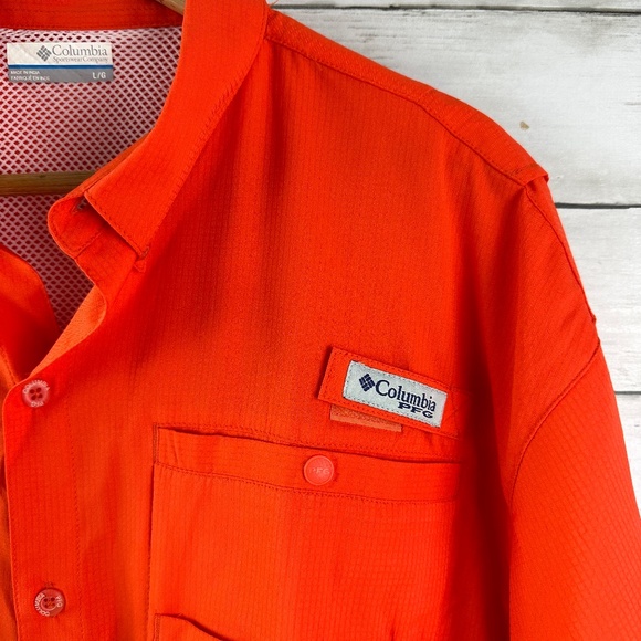 Columbia PFG Shirt Mens Large Vented Fishing Orange Short Sleeve UofA Auburn - Picture 4 of 13